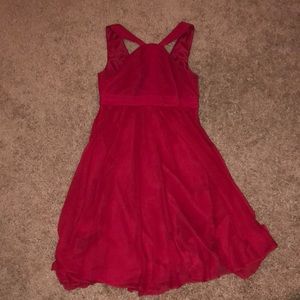 Apple color chiffon high-neck bridesmaid dress